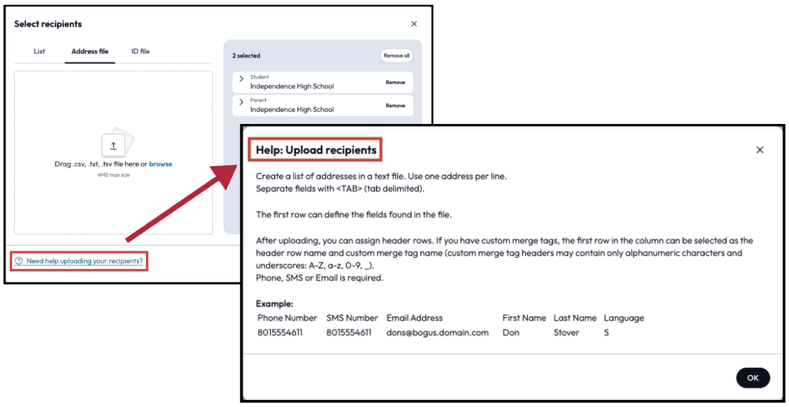help window in address file tab select recipients.png