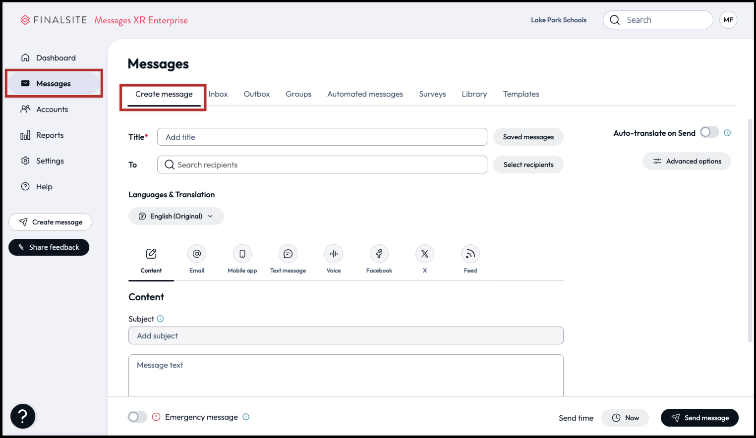 Messages: create a message screen