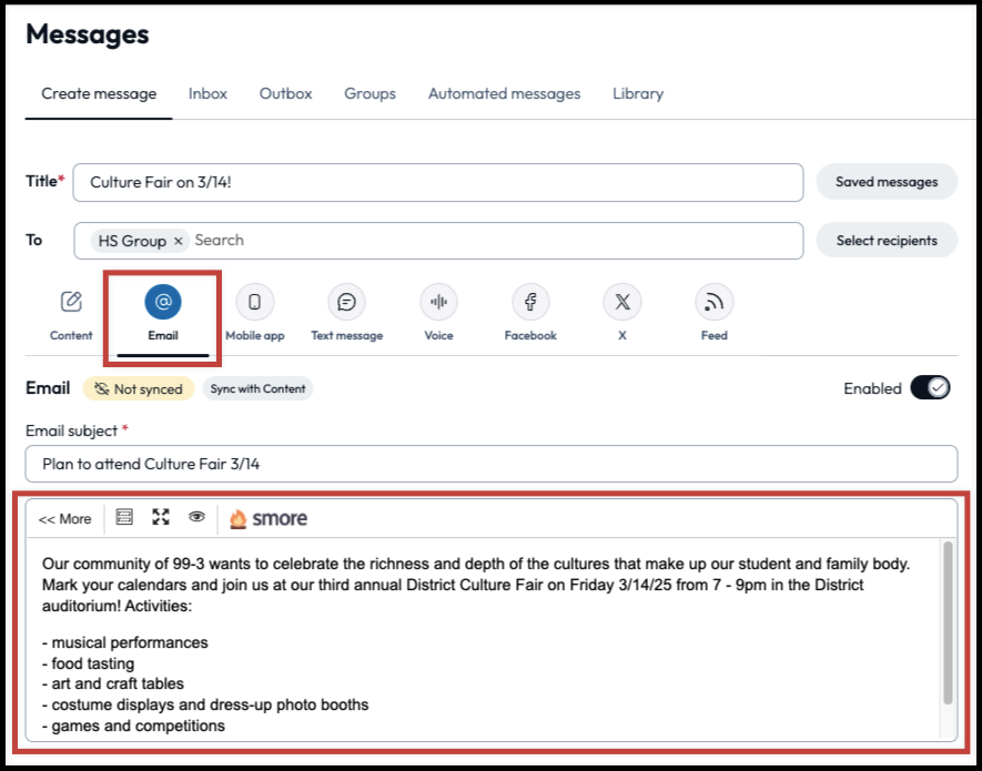 Send message as email